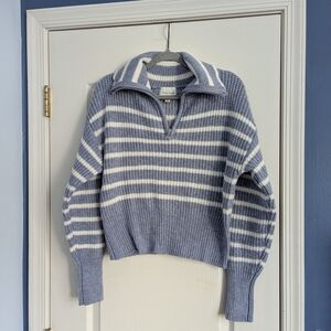 Pink Rose Blue and White Striped Turtleneck Sweater